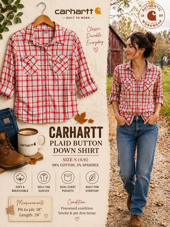 Carhartt Tops - Carhartt Plaid Button Down Shirt – Women’s Size S (4/6)